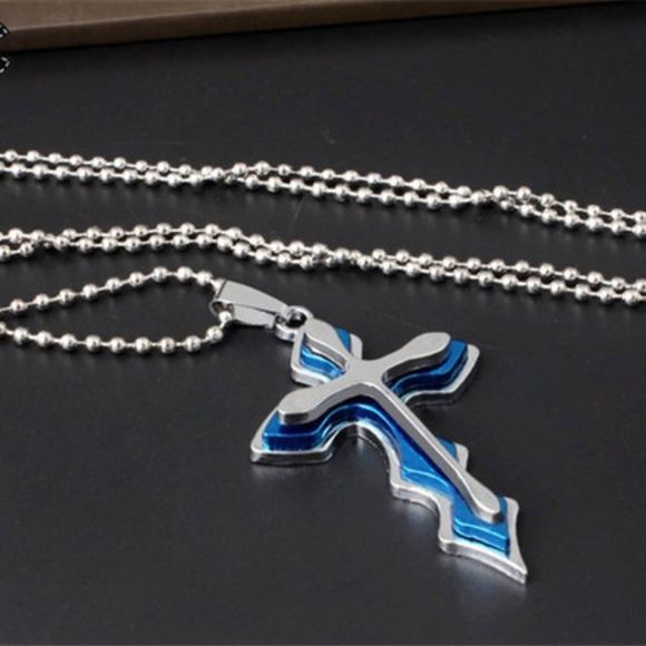 4 FOR $20 Cross Silver Blue Pendant Necklace - Picture 5 of 8